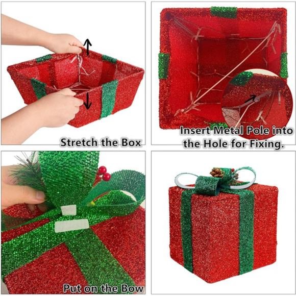 Set of 3 Christmas Lighted Pop Up Gift Boxes Decoration, Pre-lit 60 LED Light Up - Picture 6 of 7